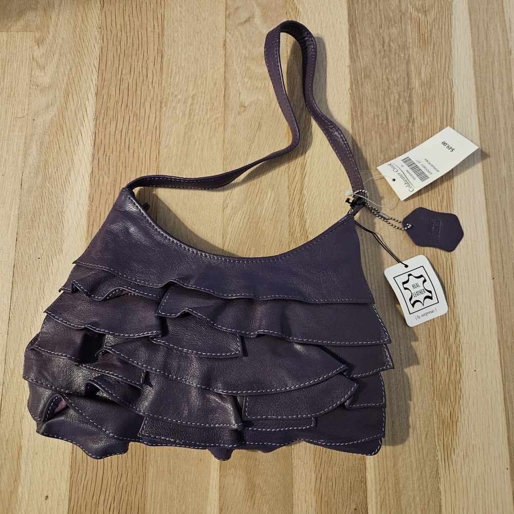 Coldwater Creek Leather Purple Ruffle Purse